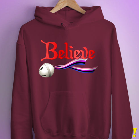Believe Genderfluid Pride Jingle Bell Hoodie - Maroon